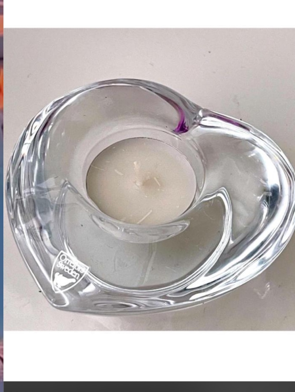 Crystal puffed heart tea light holder by Orrefors